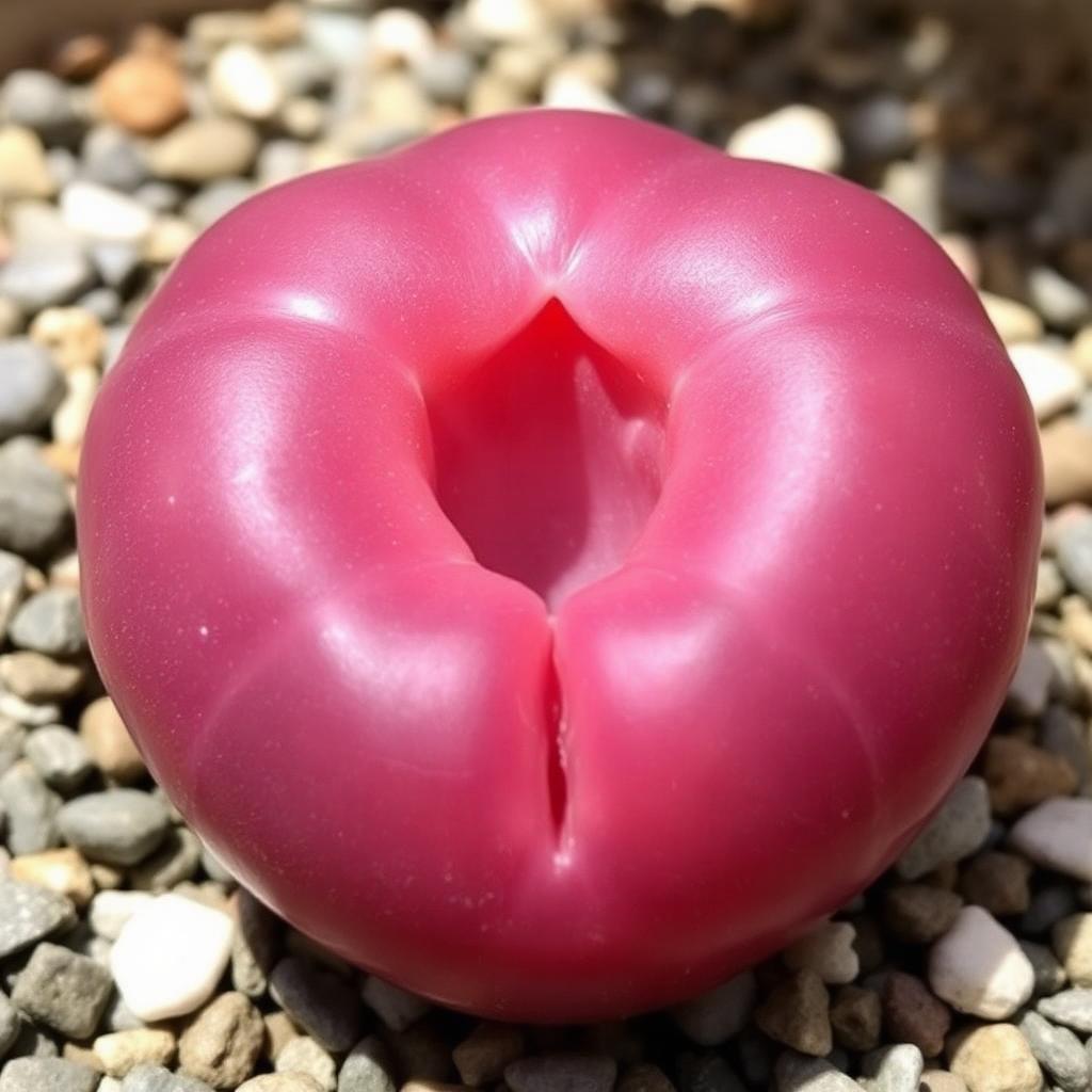 Lithops optica 'Rubra' — translucent wine-red ear-shaped lobes (AI reference)